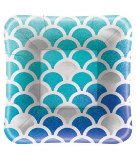 Mermaid 'Ocean Blue Scallop' Foil Small Appetizer Plates (8ct)