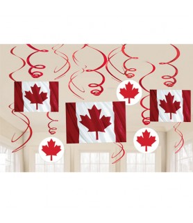 Happy Birthday 'Canadian Flag' Hanging Swirl Decorations (12pc)