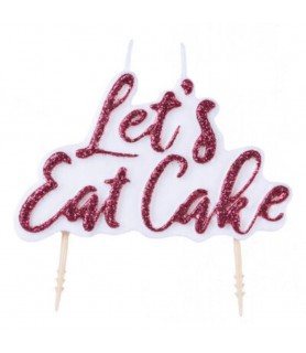 Pink Glitter 'Let's Eat Cake' Birthday Candle (1ct)