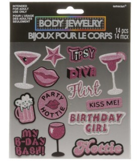 Girls Night Out 'Birthday Girl' Glitter Body Jewelry / Stickers (14ct)