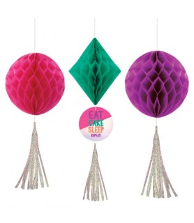 Happy Birthday 'Young and Fab' Honeycomb Decorations w/ Tassels (3ct)