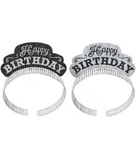 Birthday Black and Silver Glitter Tiaras / Favors (12ct)