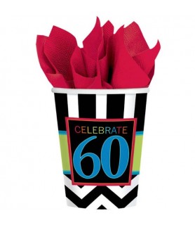 Over the Hill 'Chevron and Stripes' 60th Birthday 9oz Paper Cups (8ct)