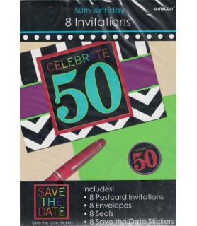 Over the Hill 'Chevron and Stripes' 50th Birthday Invitations w/ Envelopes (8ct)