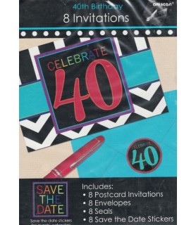Over the Hill 'Chevron and Stripes' 40th Birthday Invitations w/ Envelopes (8ct)