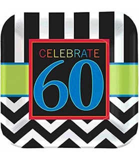 Over the Hill 'Chevron and Stripes' 60th Birthday Large Plates (8ct)