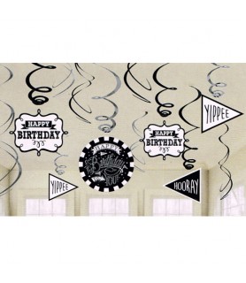 Happy Birthday 'Chalkboard' Hanging Swirl Decorations (12pc)