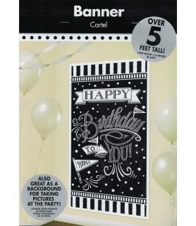 Birthday Black and White 'Hooray' Plastic Hanging Banner (1ct)
