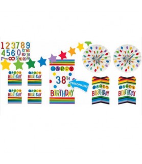 Rainbow Add-Any-Age Customizable Birthday Room Decorating Kit (8pc)