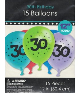 Adult 30th Birthday Latex Balloons- 5 Colors (15ct)