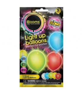Assorted Colors Light-Up LED Latex Balloons (5ct)