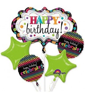 Happy Birthday 'Party On Celebration' Foil Mylar Balloon Bouquet (5pc)