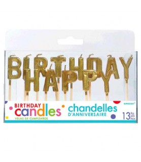 Gold Happy Birthday Cake Candle Picks (13pc)