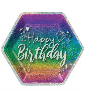 Sparkle Birthday Prismatic Large Hexagon Paper Plates (8ct)