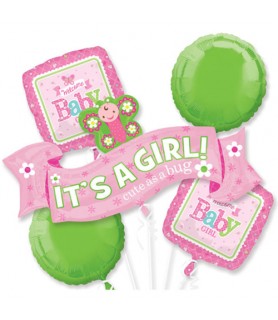 Baby Shower 'Welcome Little One Girl' Foil Mylar Balloon Bouquet (5pc)