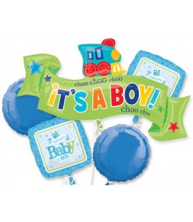 Baby Shower 'Welcome Little One Boy' Foil Mylar Balloon Bouquet (5pc)