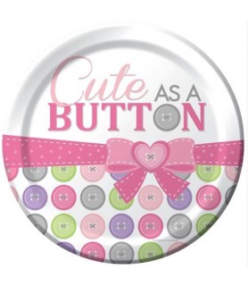 Baby Shower 'Cute as a Button' Girl Large Paper Plates (8ct)