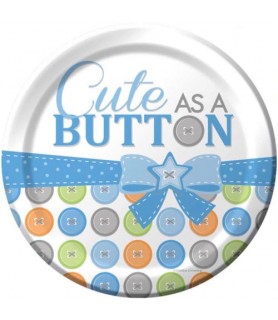 Baby Shower 'Cute as a Button' Boy Large Paper Plates (8ct)