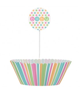 Baby Shower 'Pastel Polka Dots and Stripes' Cupcake Kit for 24 (48pc)