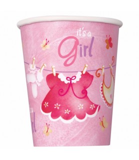 Baby Shower 'Clothesline Pink' 9oz Paper Cups (8ct)