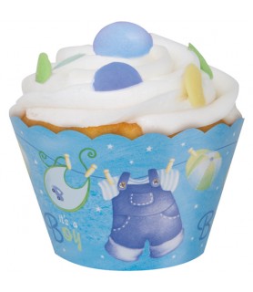 Baby Shower 'Clothesline Blue' Cupcake Wrappers (12ct)