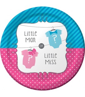 Baby Shower Gender Reveal 'Little Man or Little Miss' Large Paper Plates (8ct)