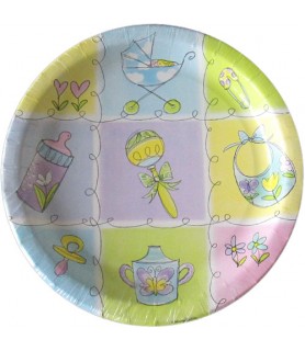 Baby Shower 'Bottles and Booties' Large Paper Plates (18ct)