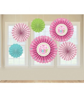 Baby Shower 'Welcome Little One Girl' Paper Fan Decorations (6ct)