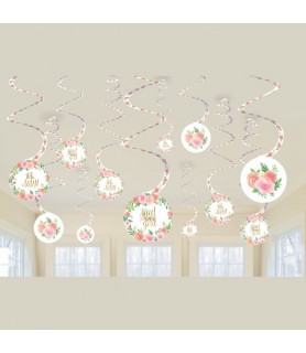 Baby Shower 'Sweet Floral' Hanging Swirl Decorations (12pc)