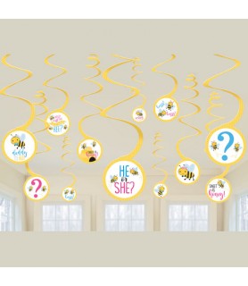 Baby Shower 'What Will it Bee?' Hanging Swirl Decorations (12pc)