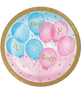 Baby Shower Gender Reveal 'Girl or Boy Balloons' Small Paper Plates (8ct)