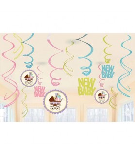 Baby Shower 'Modern Mommy' Hanging Swirl Decorations (12pc)