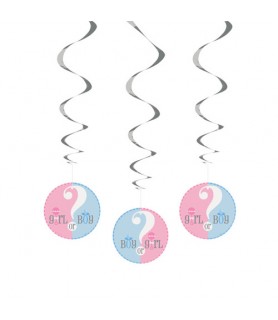 Baby Shower Gender Reveal 'Girl or Boy' Hanging Swirl Decorations (3ct)