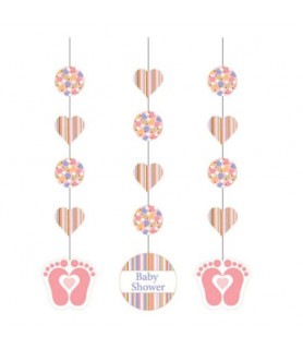 Baby Shower 'Tiny Toes Pink' Hanging Cutout Decorations (3ct)