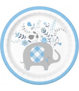 Baby Shower 'Blue Floral Elephant' Small Paper Plates (8ct)
