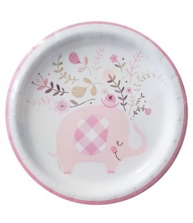 Baby Shower 'Pink Floral Elephant' Small Paper Plates (8ct)