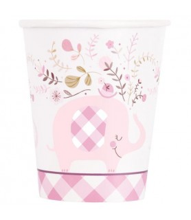 Baby Shower 'Pink Floral Elephant' 9oz Paper Cups (8ct)