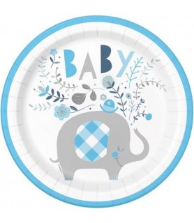 Baby Shower 'Blue Floral Elephant' Large Paper Plates (8ct)