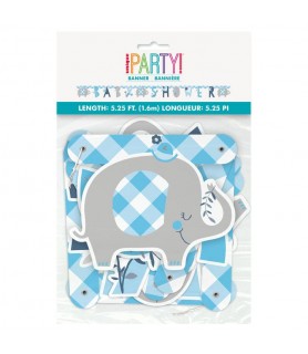 Baby Shower 'Blue Floral Elephant' Jointed Letter Banner (1ct)
