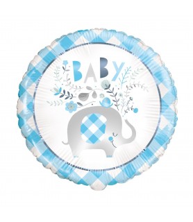 Baby Shower 'Blue Floral Elephant' Foil Mylar Balloon Packaged (1ct)