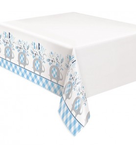 Baby Shower 'Blue Floral Elephant' Plastic Tablecover (1ct)