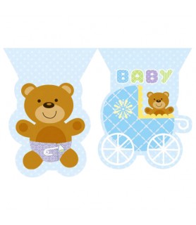 Baby Shower 'Teddy Baby Blue' Plastic Flag Banner (12ft)