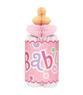 Baby Shower 'Polka Dots Pink' Bottle Shaped Honeycomb Decoration (1ct)