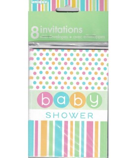 Baby Shower 'Pastel Polka Dots and Stripes' Invitations w/ Envelopes (8ct)