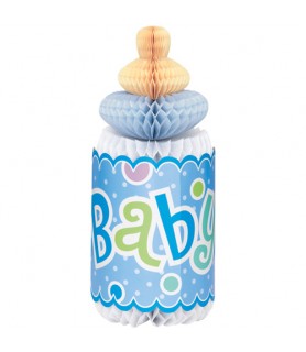 Baby Shower 'Polka Dots Blue' Bottle Shaped Honeycomb Decoration (1ct)