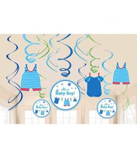 Baby Shower 'Shower With Love' Boy Hanging Swirl Decorations (12pc)