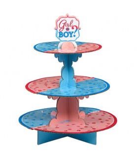 Baby Shower Gender Reveal 'Girl or Boy' 3-Tiered Cupcake Stand (1ct)