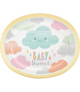 Baby Shower 'Sunshine Showers' Pastel Large Oval Paper Plates (8ct)