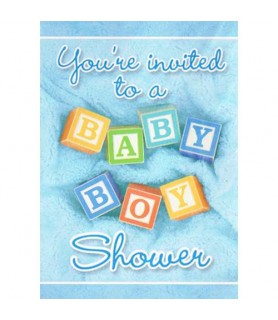 Baby Shower Blue Blocks Invitations w/ Envelopes (8ct)