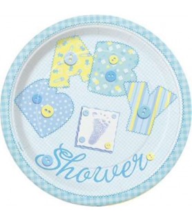 Baby Shower 'Blue Stitching' Large Paper Plates (8ct)